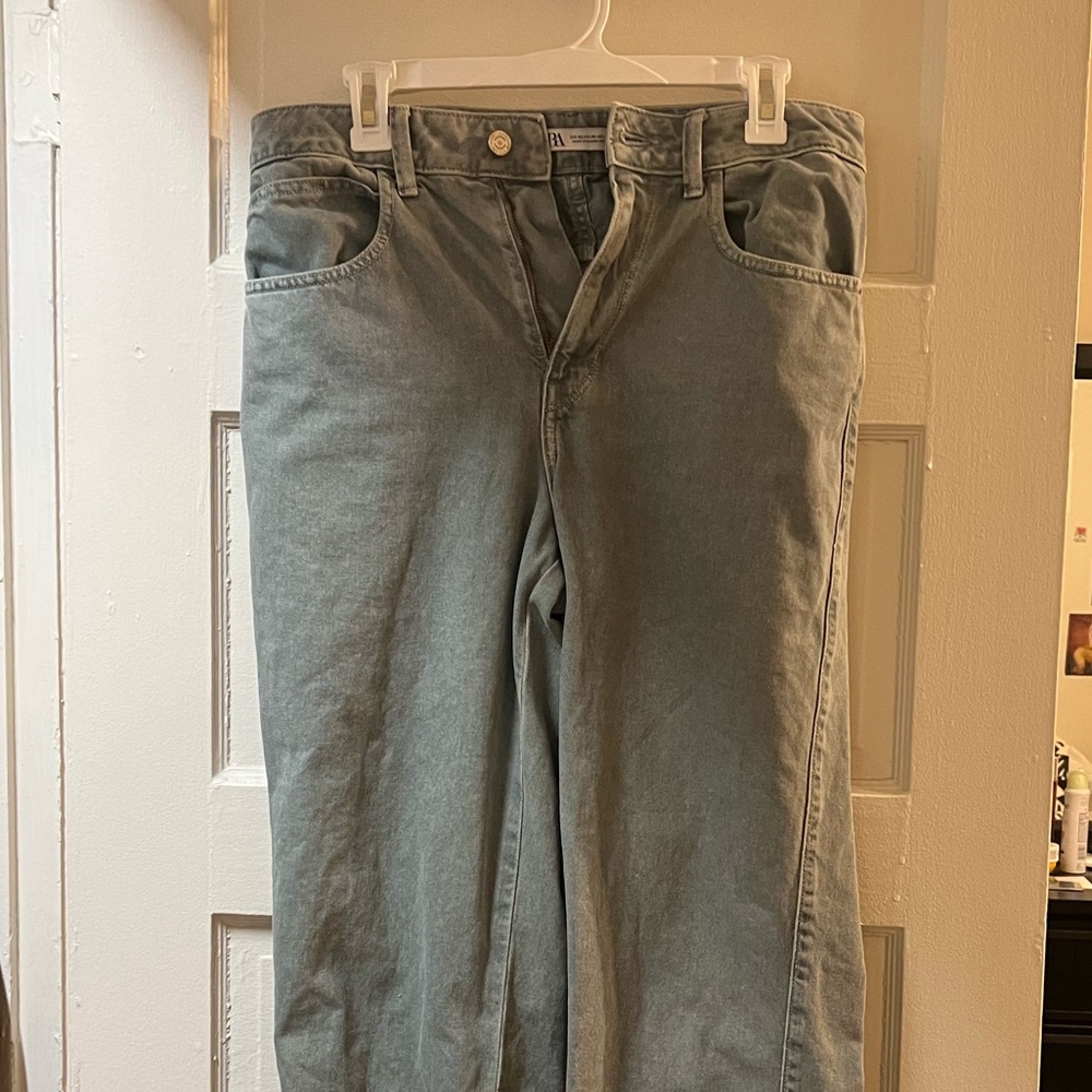 Light green zara straight leg jeans